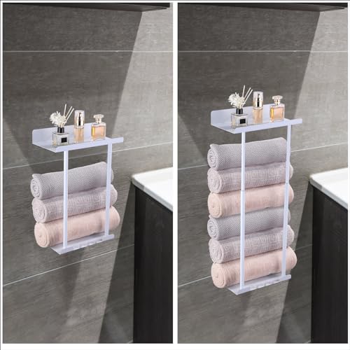 HONPHIER Towel Storage Racks Towel Rack Wall Mounted Adjustable Towel Rails 41-75 CM Bathroom Towel Holder Towel Storage Shelf With Hooks - Image 4