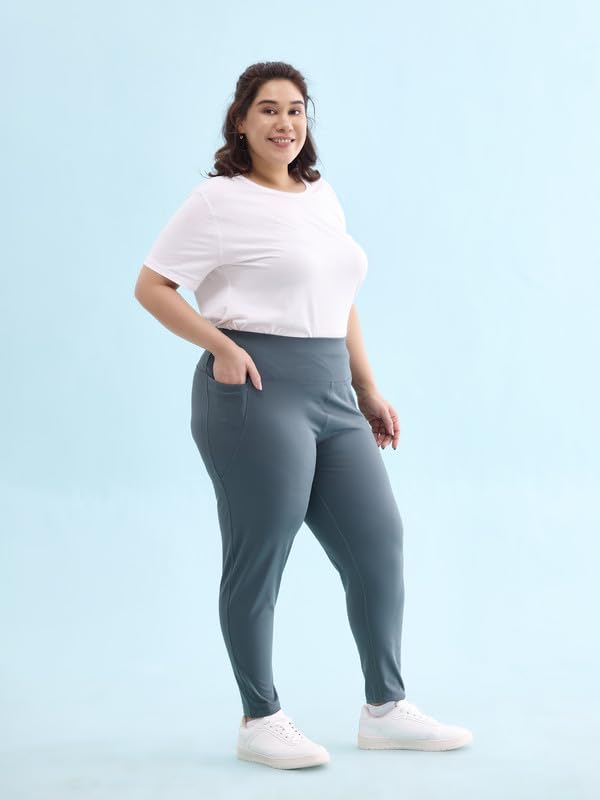 Image of GO COLORS Solid Nylon Stretch Ankle Length Training Tights | High Rise, Side Pockets