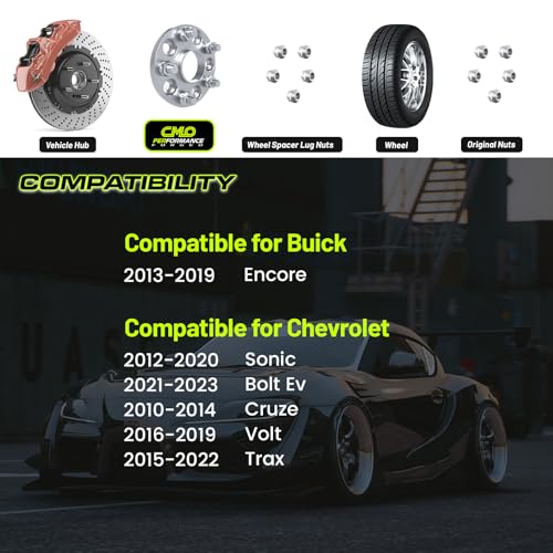 Image of 25mm (1 inch) 5x105 Wheel Spacers 56.5mm M12x1.5 Studs 4PCS Silver Hubcentric | 6061-T6 Forged, 10.9 Grade Studs, Anodized Finish For Chevy Cruze 2010-2020, Sonic, Trax, Volt, Encore