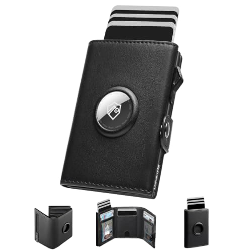 Geldbörse Herren Karten Geldbeutel Herren mit Airtag Slim Wallet Große Kapazität Pop-up Portmonee AirTag für 12 Karten & 2 Ausweis RFID Geldbörse Smart Wallet for Men mit Münzfach Schwarz