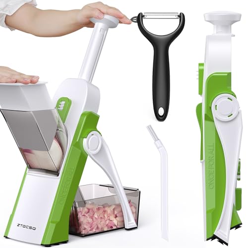 ZTQCSQ Safe Mandoline Slicer for Kitchen, Potato Slicer, Meal Prep, Adjustable/Easy to Clean/Storage, Kitchen Chopping Artifact, French Fry Cutter, Paring Knife/Cleaning Brush (only Slicer, LightGrey) by ZTQCSQ - Used condition - CA$27.86