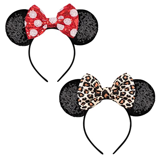 Image of FANYITY Mouse Costume Ears,2 Pcs Mouse Ears Headbands for Girls & Women Party,Size Free (HEBD+BW)
