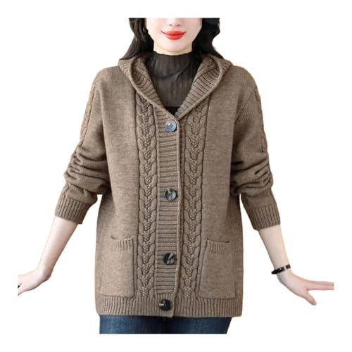 Pull à capuche en laine femme haut de gamme à boutons et manches longues