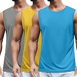 COOFANDY Mens Sleeveless Shirt Tops 3 Pack UV Protection Beach Shirts Quick Dry Muscle Gym Running Athletic Grey Workout Tank Top