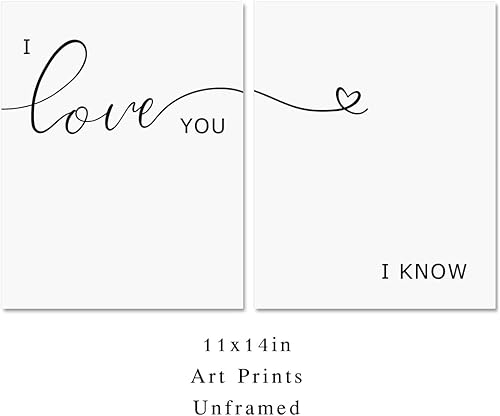 Miniatura 2 de I Love You I Know, decoración sobre la cama, juego de 2 impresiones, arte sobre la cama, letreros sobre la cama, impresión romántica con cita sobre