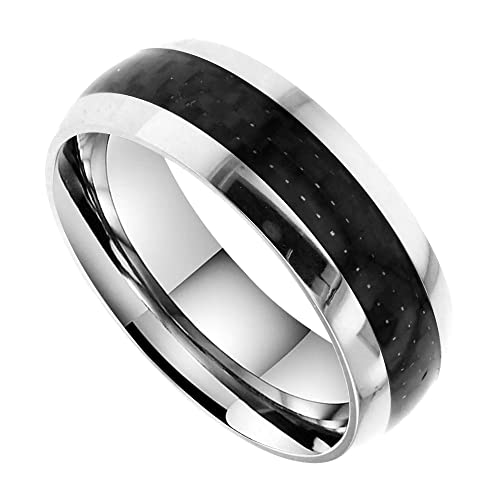 Flamereflection 8Mm Men's Titanium Ring Wedding Band High Polish Black Carbon Fiber Inlay Dome Shape Size 14 #TOP17