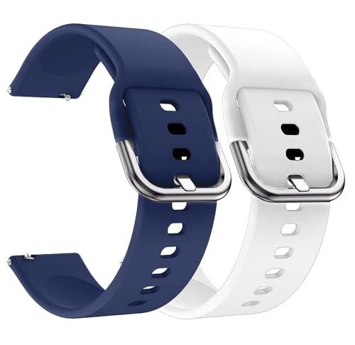 Image of PEFKO PSS56 19MM Replacement Soft Silicone [ Tang Buckle ] / Milanese [ Magnetic ] Sporty Straps /Bands Compatible for Boat Storm Smart Watch & Watches with 19mm Lugs Size (19MM, NAVY BLUE /WHITE)