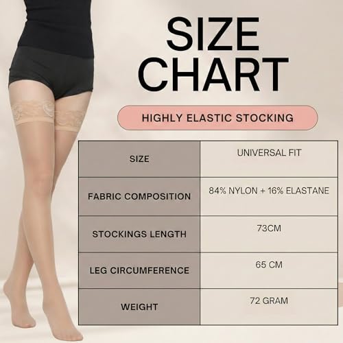 Image of Kraptick Women's Thigh High Stocking with Lace Top Soft & Stretchable Nylon Stockings Non-Slip Hold-Up Stockings for Regular Use & Comfort Fit-1