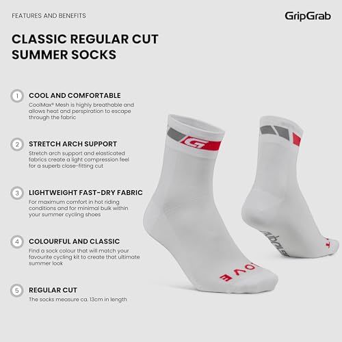 Image of GripGrab Classic Summer Cycling Socks - Regular Cut, Coolmax Multipack | Breathable Coolmax mesh, stretch arch support, ~5 in. cut - single, 3-pack & 6-pack for road & indoor biking