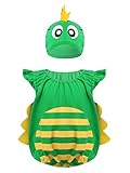 inhzoy Jungen Mädchen Dinosaurier Strampler Kleinkinder Spielanzug Einteiler Overall Mit Hut Grün Drache Rollenspiel Bekleidung für Halloween Karneval Geburtstag Grün 86-92