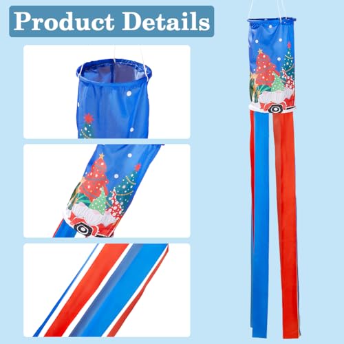 GORGECRAFT 51 Inch Christmas Theme Windsock Flag Santa Claus Tree Streamer Flags 3D Blue Polyester Winter Wind Sock Outdoor Hanging Decorations for Garden Yard Patio Lawn Xmas Holiday Party Decor - Image 4