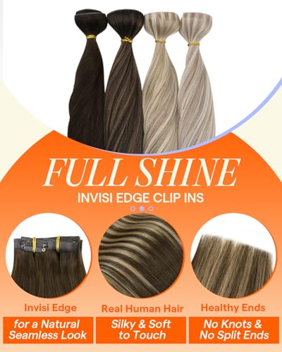 Image of Full Shine Invisi Edge Clip in Hair Extensions, Balayage, 22 Inch