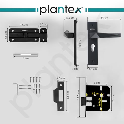 Image of Plantex Heavy Duty Door Lock - Bathroom Door Lock /Mortise 8inch Keyless Plate Handle Set for Home /Bathroom /Store Room /Balcony /Office with Baby Latch (8129- Z-Black)
