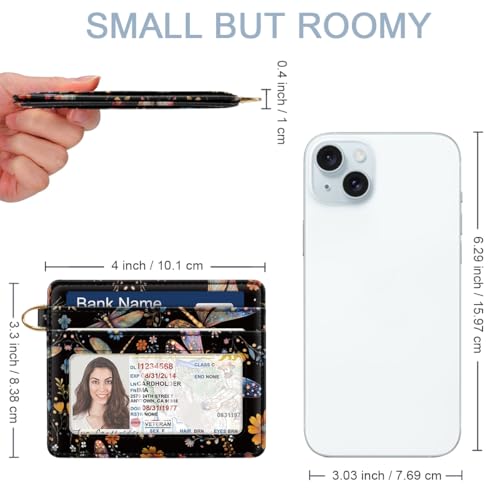 Image of Slim Minimalist Pocket Credit Card Holder Wallet Women | RFID Blocking Lightweight Thin Small Cute Card Cases, Dragonfly