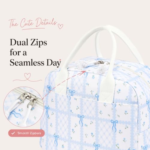 Image of LOVELYWIND Lunch Box for Women, Insulated Lunch Bag, Blue Checkered Tote