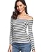Fuinloth Women's Off Shoulder Tops, One Shoulder Shirts, Long Sleeves Sexy Slim Fit Tees Stripe Medium