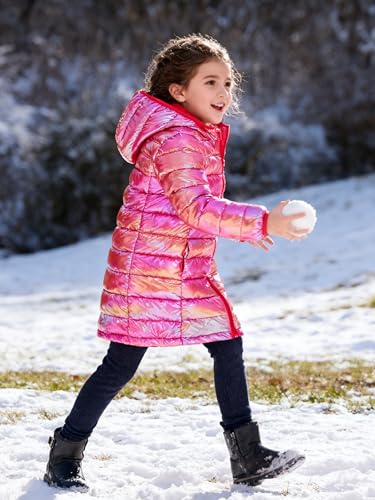 Image of Girls Winter Coat, Long Metallic Puffer Jacket