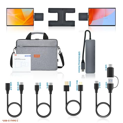 Image of 14.1-inch 1200P Portable Triple Laptop Monitor Extender (with USB Docking Station) 1920x1200 FHD IPS Foldable Plug and Play Travel Home Office External Screen Compatible with HDMI,USB-A & USB-C