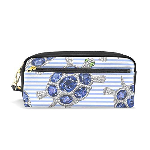 Preisvergleich Produktbild Ahdyr Bleistiftetui Edelstein Turtle Stripe Leder Bleistiftbeutel Reißverschluss Stiftbeutelhalter Student Stationary Cosmetic Makeup Bag