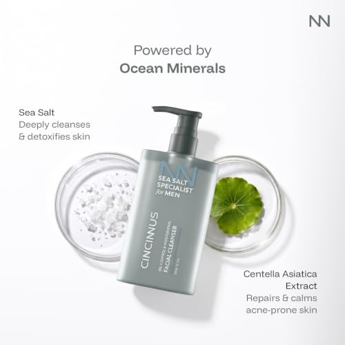 Image of Cincinnus Oil Control & Moisturizing Facial Cleanser for Men | Deep Cleansing Face Wash with Sea Salt, Centella & Salicylic Acid | Controls Excess Oil | for Oily & Acne-Prone Skin | 210ml