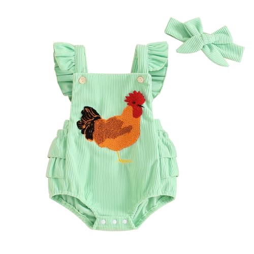 Image of Tsnbre Baby Boy Girl Summer Clothes Corduroy Romper Sleeveless Farm Chicken Bodysuit Overalls Cute Newborn Outfits