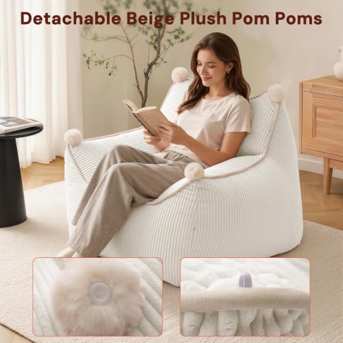 Korser Bean Bag Chair for Adults and Teens, Small Bean Bag Couch Cozy with Foam Filler, Corduroy Comfy Beanbag Chair with Back Support, Lounge Floor Sofa for Living Room, Reading, Bedroom, Beige - image 3