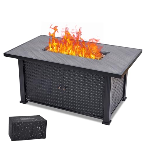 52 Inch Propane Fire Pit Table, 50000BTU Outdoor Gas Fire Pits Rectangular with Rain Cover, Sturdy Steel and Iron Fence Surface, CSA Safety Certified, Companion for Outside Patio Deck Garden