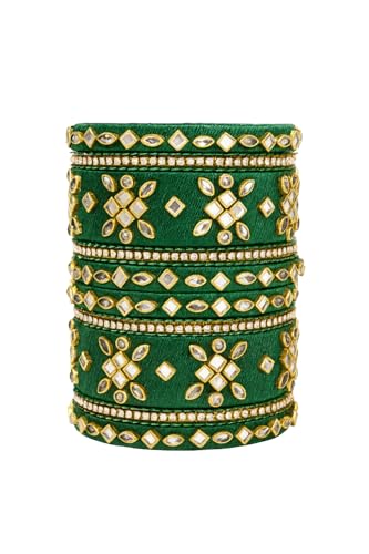 Image of I Jewels Gold Plated Traditional Silk Thread Embellishments Bangles Chuda Bangle Set for Bridal /Women