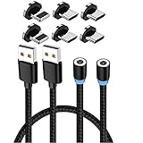 USB Magnetic Charging Cable by Raptor Bros - Durable Nylon Braided Cord - Charges Android, Samsung Phones or iProducts Super Fast - Fits All Micro USB, Type C and iProducts [2-Pack 6.6ft/6.6ft]