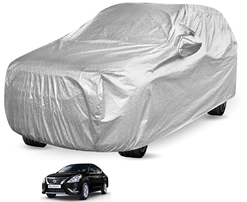 Image of Auto Hub Waterproof Car Cover Compatible with Sunny with Mirror Pocket, Soft Cotton Lining, Waterproof Sunny Car Cover- Metallic Silver