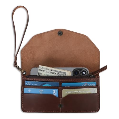 Leather Money Bag Wallet for Women, Reusable Budget Organizer, Retro Clutch Wallet Vintage Cash Envelope Continental Wallet Travel Currency Organizer Handmade Long Utility Pouch (Tan)2