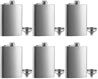 6 Pcs 8 oz Hip Stainless Steel Flask & Funnel Set by QLL, Easy Pour Funnel is Included, Great Gift (6 PCS, 8 OZ)