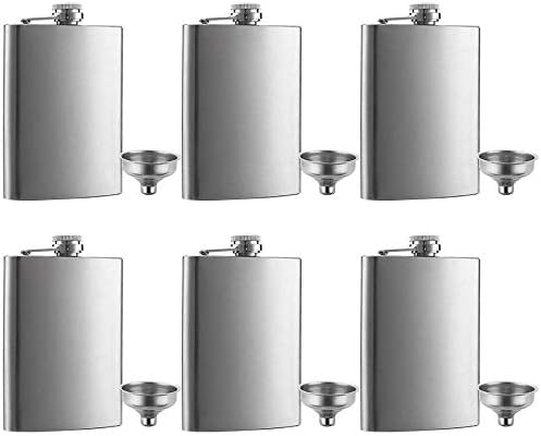 6 Pcs 8 oz Hip Stainless Steel Flask & Funnel Set by QLL, Easy Pour Funnel is Included, Great Gift (6 PCS, 8 OZ)