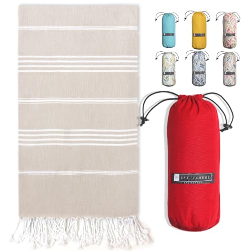 BAY LAUREL Turkish Beach Towel with Travel Bag 39 x 71 Quick Dry Sand Free Lightweight Large...