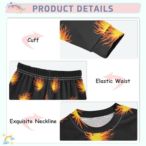 Pajama Sets Long Sleeve Flame Burst on Black Soft Comfy Sleepwear 2 Piece PJS 3-8T4