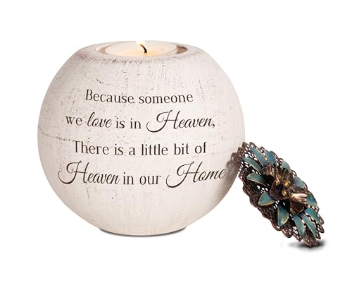 Pavilion Gift Company - A Little Bit of Heaven in Our Home - 4 Round Tealight Terracotta Candle Holder with Metal Lid in Memory Loss of Loved One Remembrance Bereavement Grief Funeral Gift