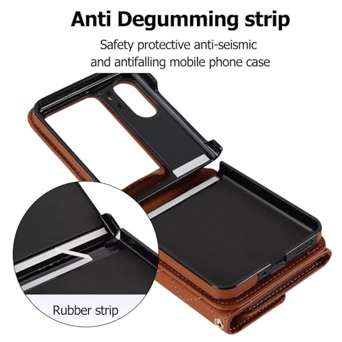 Coque Oppo Find N2 Flip 5G 2023 étui portefeuille cuir brun avec sangle - 2