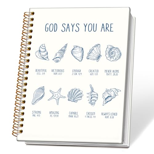 NEFMGEG Coastal Beach Christian Spiral Notebook Journal, God Says You are Blue Ocean Seashell Bible Verse Journal for Women, Christian Gifts for Women, Religious Prayer Notebooks, 5.5x8.3 Inch