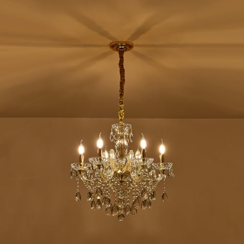 Image of YLONG-ZS 6-Light Crystal Gold Chandelier Light Fixture for Bedroom,Modern Pendant Light Crystal Raindrop Lighting Hanging Chandelier for Living Room, Kitchen,Dining Room, Bedroom,Entryway