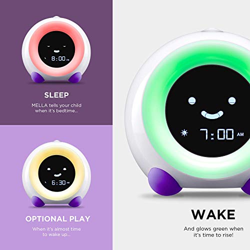 LittleHippo Mella: Ready to Rise Children's Sleep Trainer, Night Light, Sound Machine and OK to Wake Alarm Clock for Kids - Bright Purple
