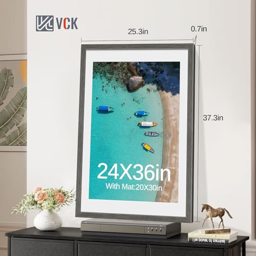 Image of VCK 24x36 Poster Frame 5 Pack, Grey Wood, 20x30 Mat, for Gallery Wall
