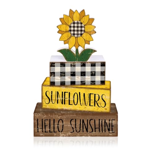 Britimes Tiered Tray Decor Set, 4 Pack, Wooden, Sunflower Farmhouse