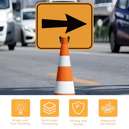 2PCS Traffic Arrow Detour Signs, Double-sided Durable Orange Road Cone Top Directional Left Right Guiding Arrows Sign for Road Barricade Construction Area Underground Parking