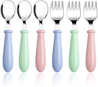 3 Set/6 PCS Baby Fork and Spoon, Toddler Utensils Stainless Steel Baby Forks and Spoons Silverware Set with Round Handle Kids Silverware Children's Flatware Kids Cutlery Set 3 x Forks,3 x Spoons