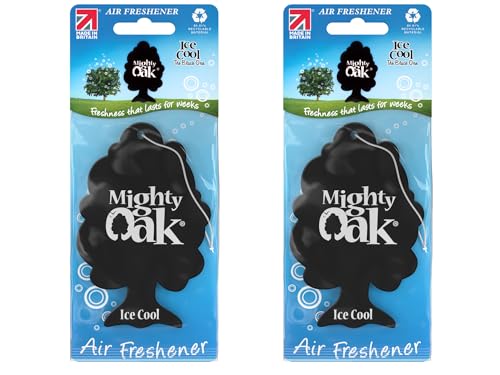 Mighty Oak Air Freshener – Ice Cool Fragrance - Long Lasting Hanging Car Deodoriser – Odour Eliminator Air Freshener – Auto Accessories – UK Made Car Scent Freshener - 2 Pack