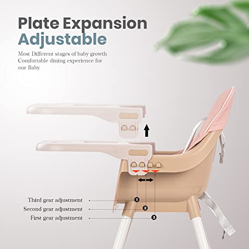 Image of Baybee 2 in 1 Manta Baby High Chair for Kids, Baby Chair with 2 Height Adjustable, Baby Feeding Chair with Tray, Safety Belt & Basket, Kids High Chair for Baby 6 Months to 4 Years Boys Girls (Pink)