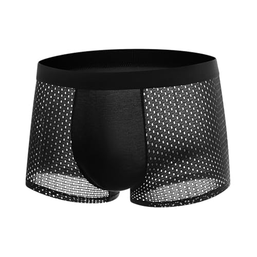 Evankin Men's Boxer Brief Underwear Hollow Sexy See Through Underwear Ice Silk U Convex Pouch Boxer Underpants Shorts