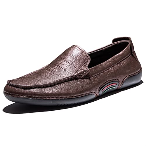 Loafers for Men Genuine Leather Stitching Details Round Toe Flexible Lightweight Comfortable Casual Slip-ons