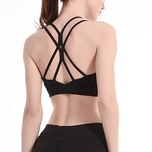 Image of Sports Bras for Women High Impact Support for Yoga Gym Running Workout Fitness Strappy Sports Bra with Padded Removable Cups Solid Black S