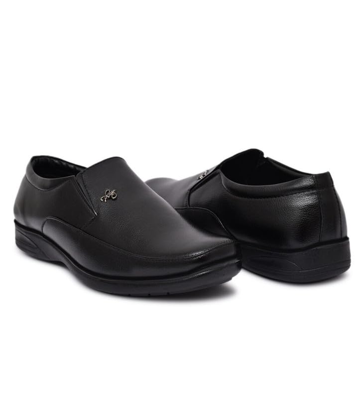 Image of Formal Non-Lacing Moccasin Shoes for Men - Formal Shoes for Men - Stylish, Cushione - Business, Wedding, Office Wear - Black, Brown, Tan - Lightweight & Comfortable (Black, 6)-PID53509